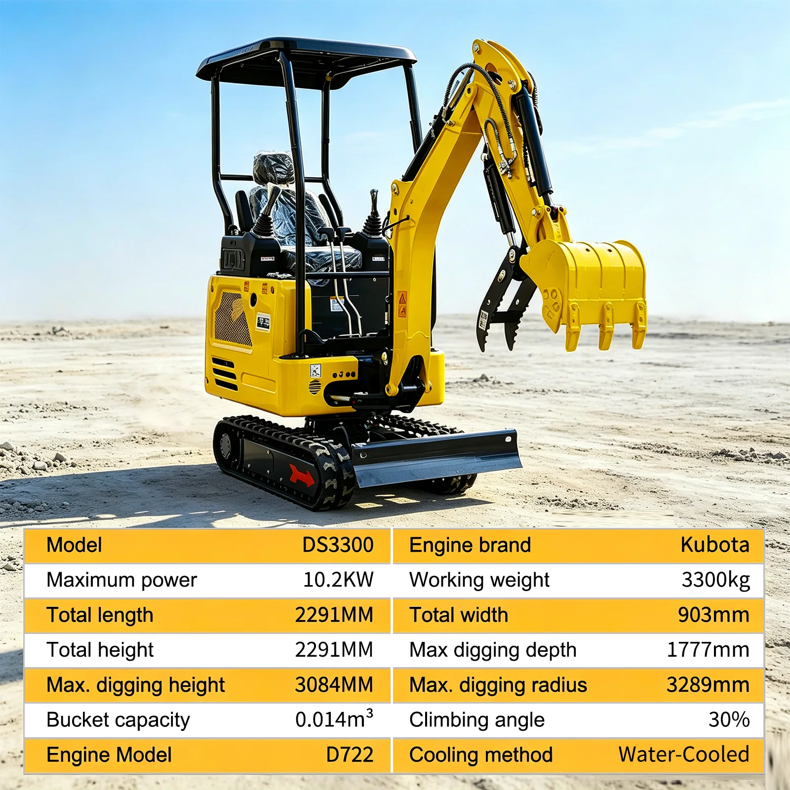 1.5 Ton Mini Excavator Kubota Engine Water-Cooled,CE EPA Certified Max Dig Depth 1777mm Free Shipping for Farm Garden