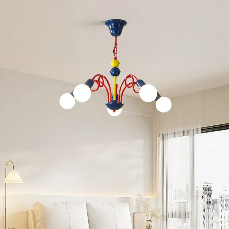 

SANDYHA Modern Colorful Macaron Chandeliers LED Lamps for Kids Bedroom Living Room Lighting Stylish Suspension Fixture for Girls