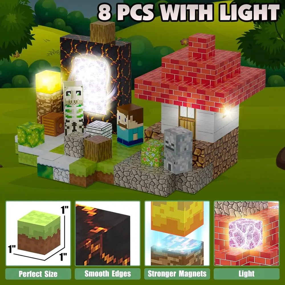 3D Magnetic Building Set with 200 Pieces, Light-Up Cubes, STEM Toys for Kids Aged 3+, Ideal for Christmas and Birthday Gifts