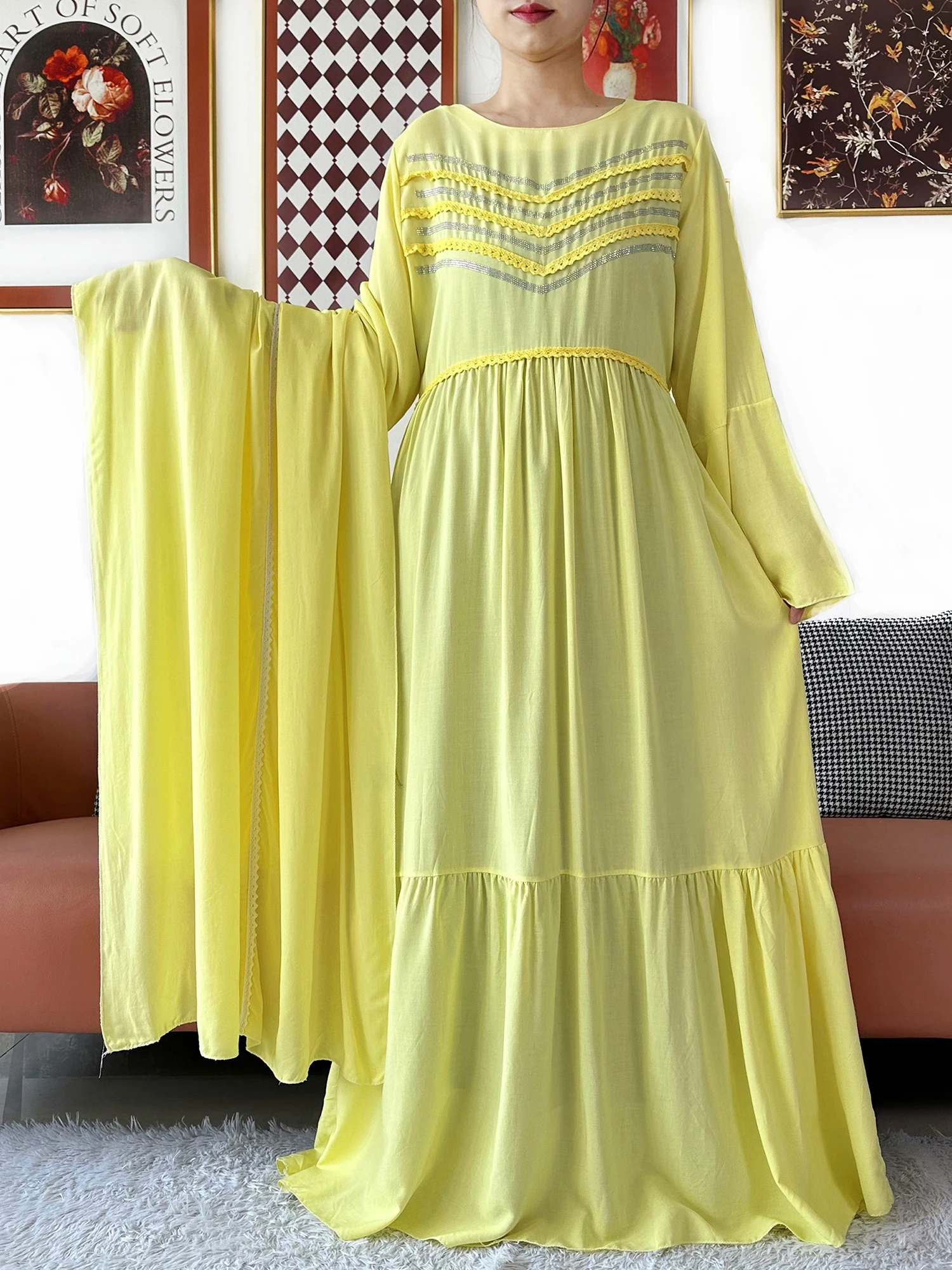 2026 New Solid Cotton Abaya Kashkha Dress African Dress for Women Traditional Clothing Islam Turkey Muslim Loose Robe Ramadan 3