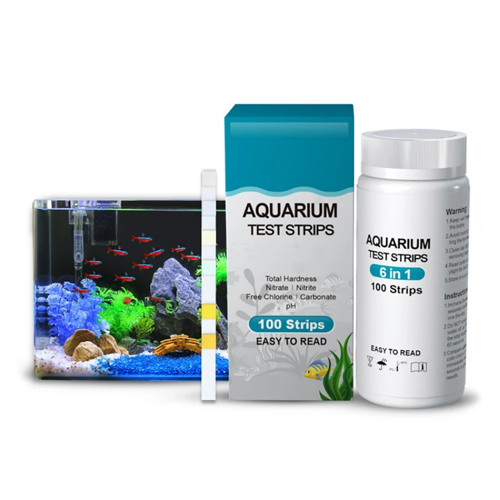 6 In 1 Fish Tank Water Quality Test PH Carbonate Hardness Chlorine Nitrite Nitrate Aquarium Water Quality Test 100 Strips