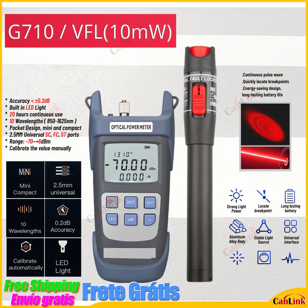 

FTTH Fiber Optic Tool Kit with -70~+10dBm Optical Power Meter 10MW Visual Fault Locator