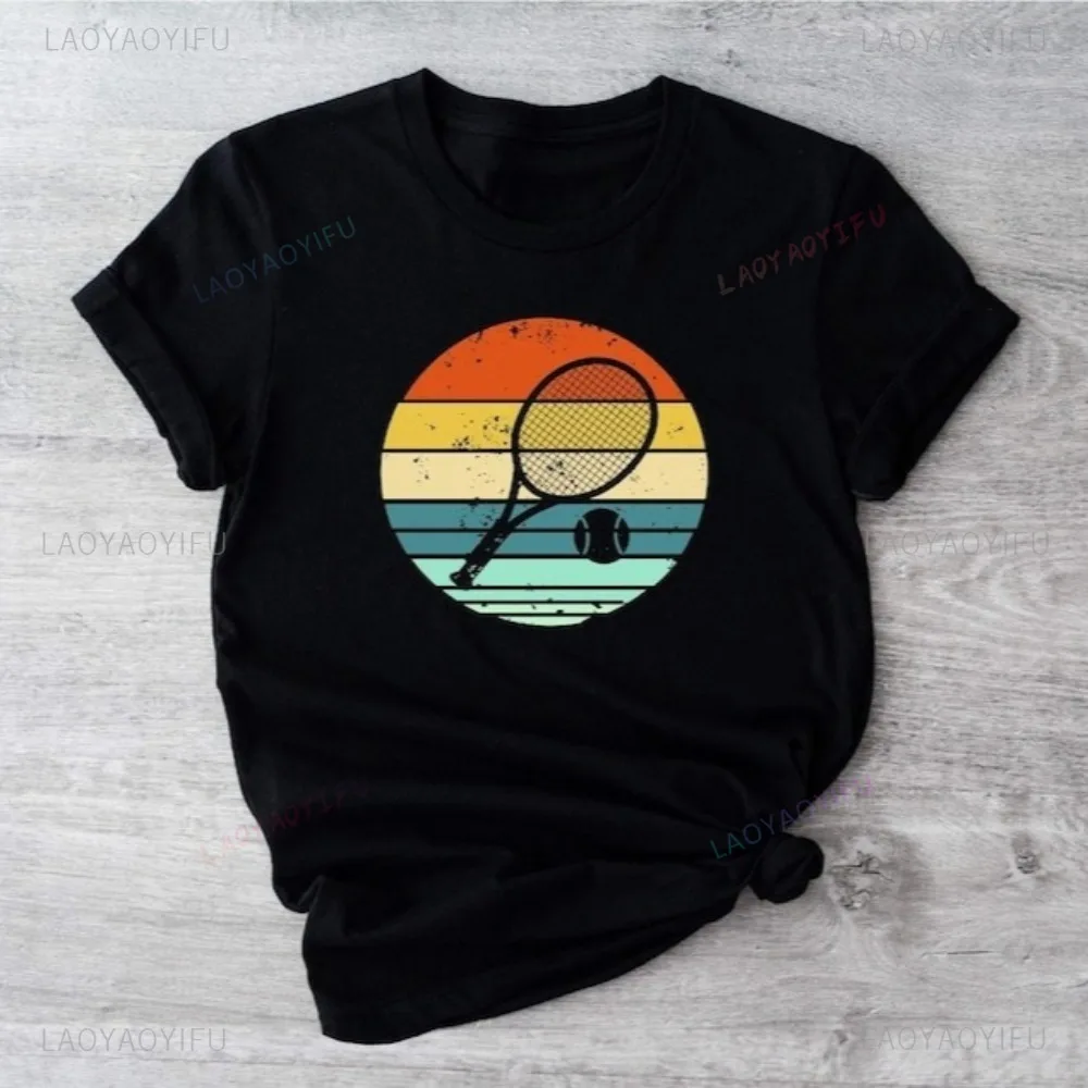 Tennis The Setting Sun Shadow Graphic Printed Vintage T-shirt Funny Sport's Shirt Casual Fashion Cotton Harajuku Women Man Tees