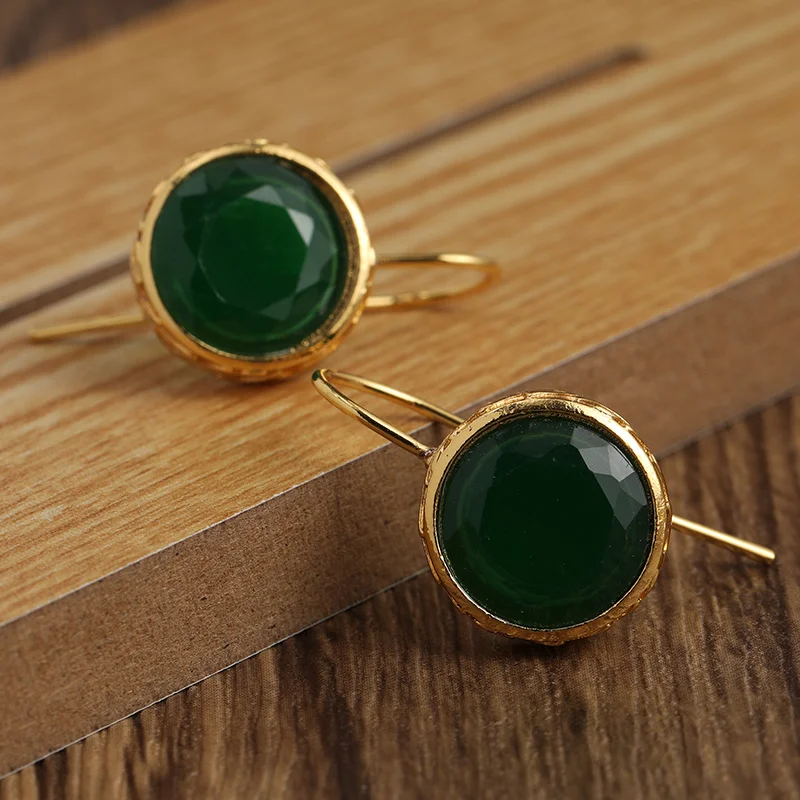 Trendy Gold Color Green Stone Unique Earrings Gifts for Women Women\'s Everyday Simple Framed Stone Drop Earrings