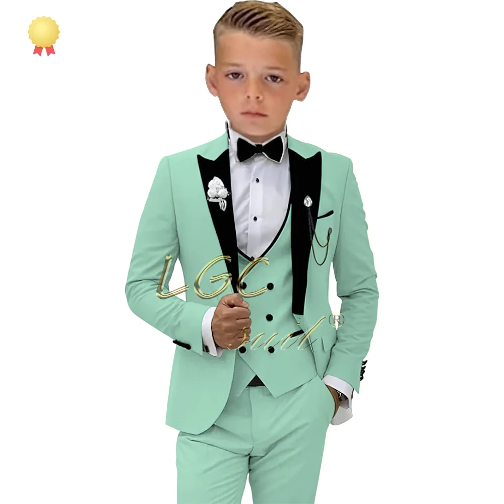 3-piece black velvet collar suit and tailcoat for boys, customized wedding party, boys' birthday formal set for ages 3-16