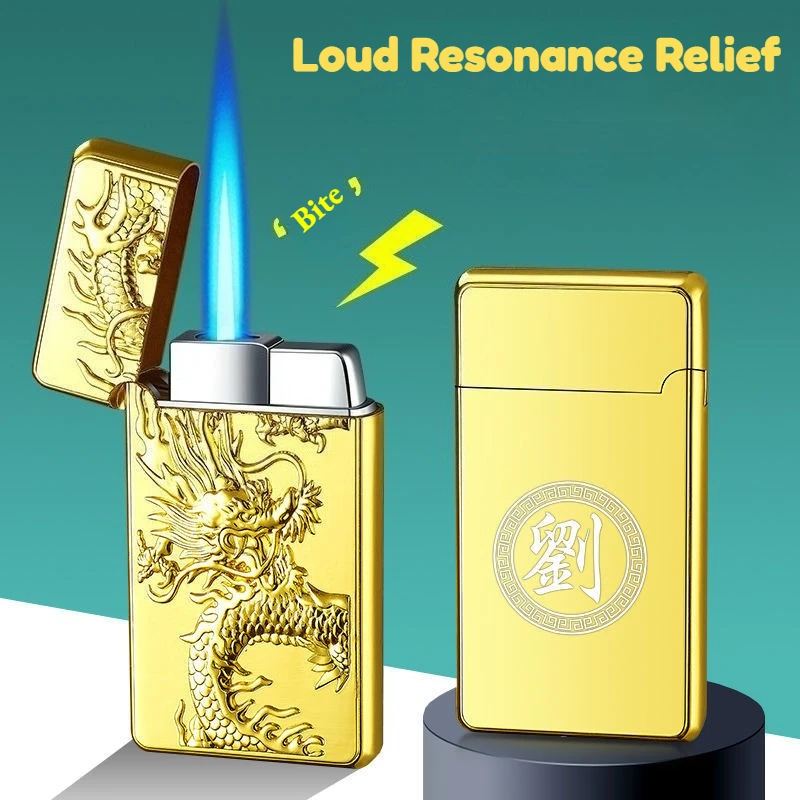 Innovative Windproof Sound Metal Lighter with Flint Wheel, Inflatable Custom Engraved Premium Lighter, Ideal Gift for Men