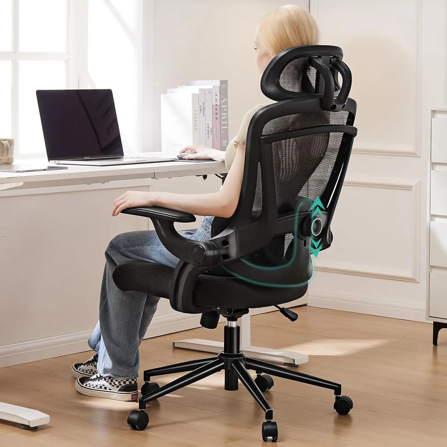 

Ergonomic Office Chair, High Back Desk Chair with 2D Headrest, Up&Down Lumbar Support, Swivel Computer Task Mesh Chair