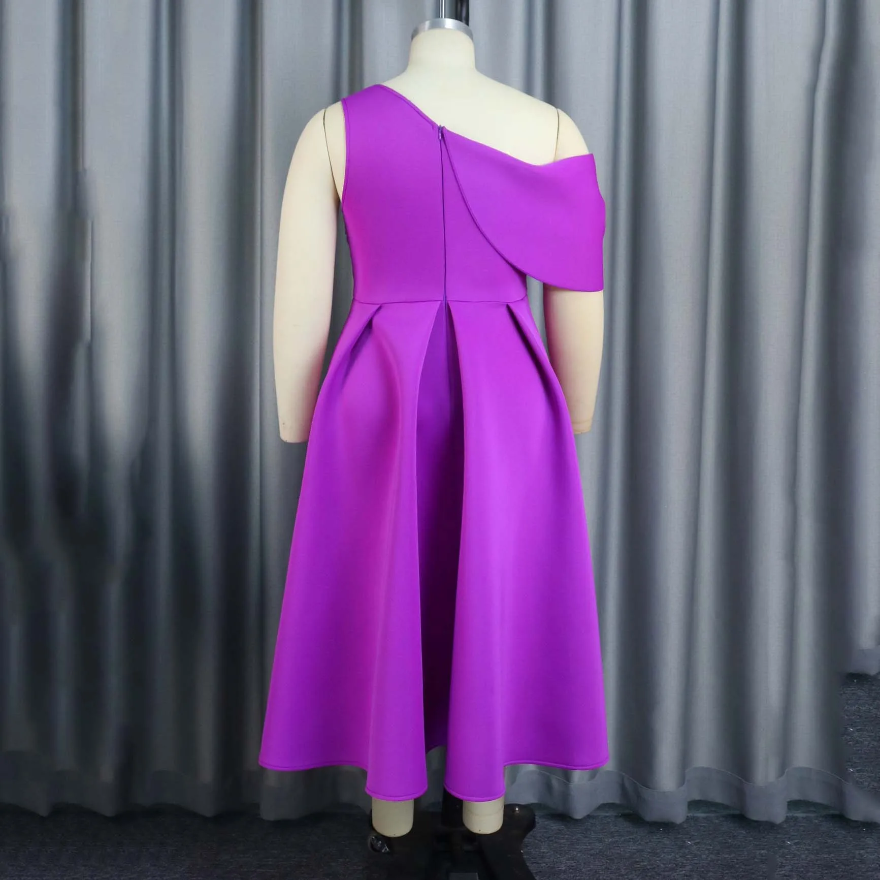 Elegant Party Dresses for Women Luxury Purple High Quality One Shoulder High Waisted Pleated Mid Calf Birthday Dinner Vestidos