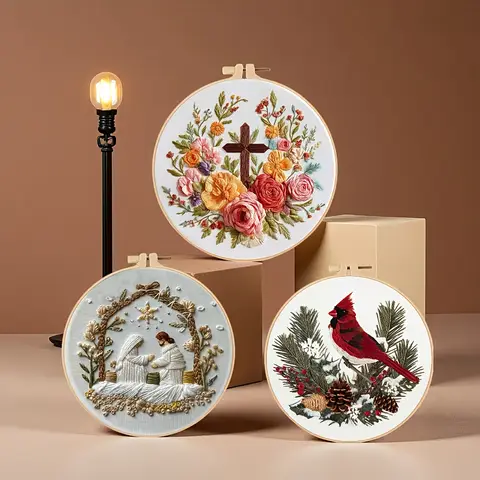 The Christmas Jesus, Cross, Magpie pattern series design embroidery material kit is suitable for adult beginners. It includes pr