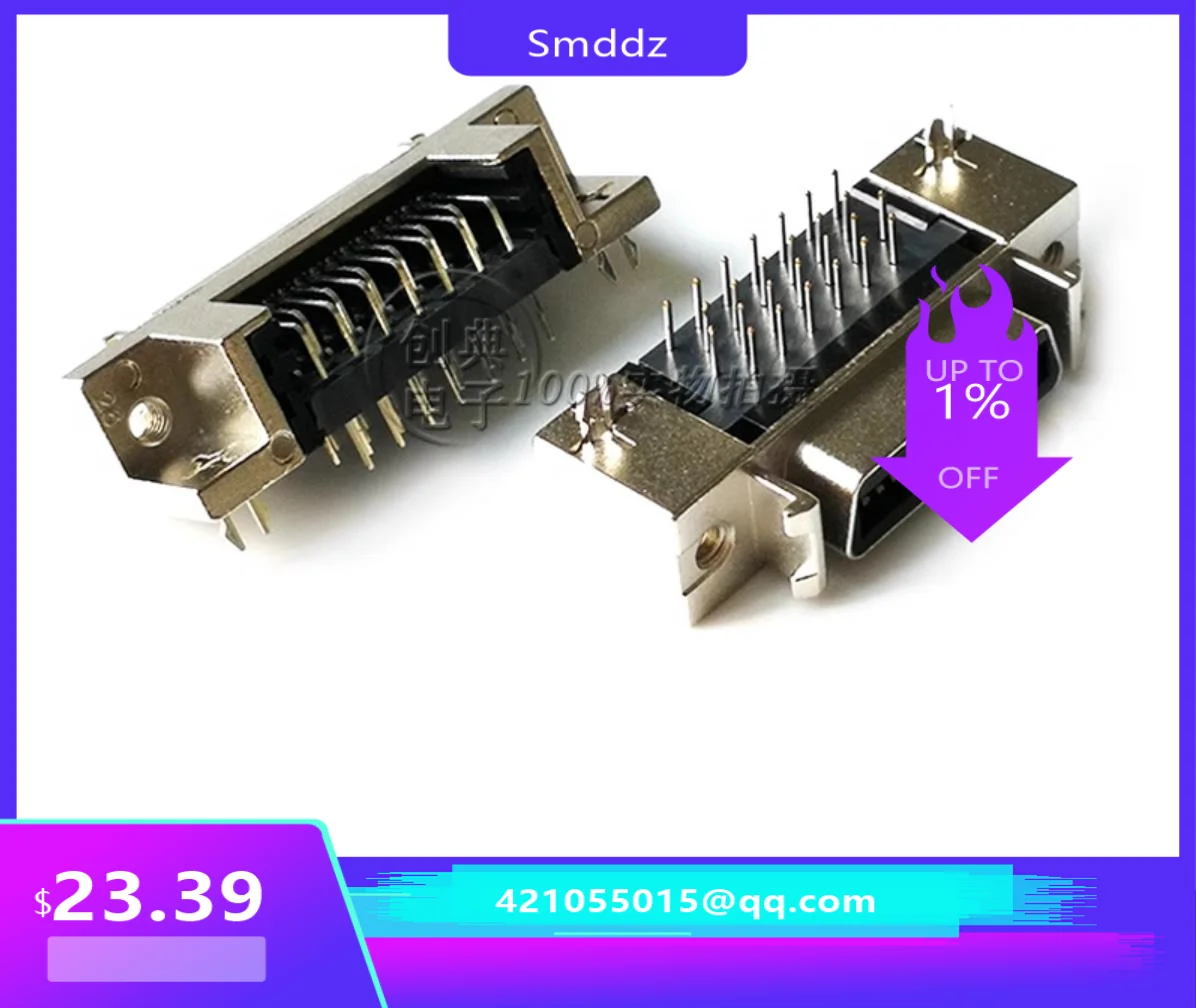 10 pieces,  SCSI socket 26Pin female seat 90 degree bending plug board MDR26 zinc alloy housing SCSI servo motor connector