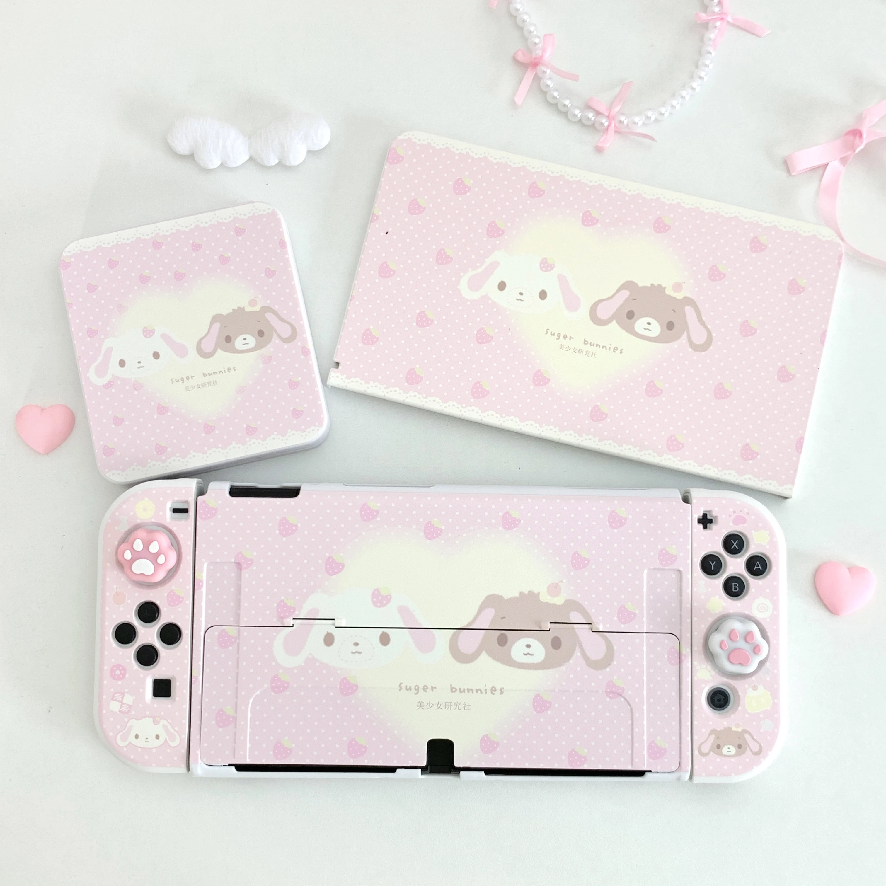 

Чехол Weet Treat Rabbit для контроллеров Nintendo Switch 2/OLED, мультяшный защитный чехол, розовые чехлы для Joy-Con в девичьем стиле