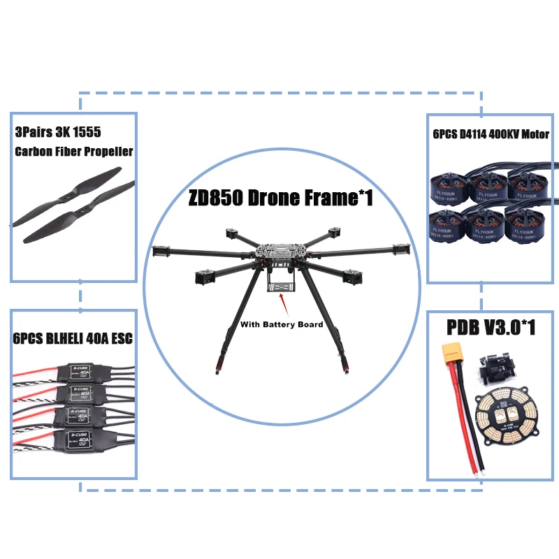 BCUBE ZD850 2.4.8 M8N Full Carbon Fiber 850Mm Hexa-Rotor Frame Blheli 40A Esc Flight Comtrol Radio Telemetry Set
