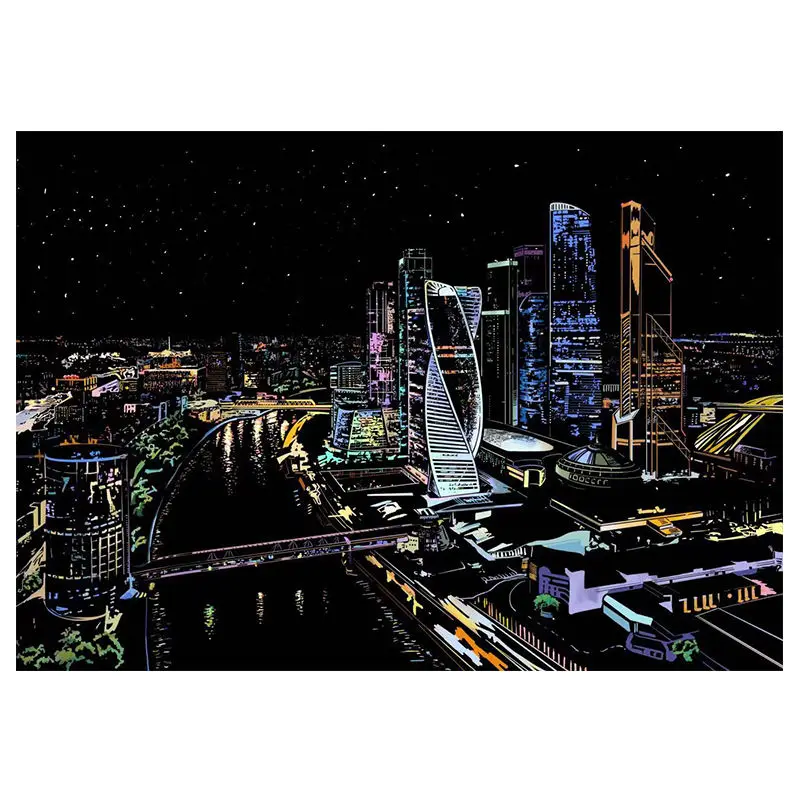 Colorful City Night Scene Scratching Paper Notebook Handmade DIY Creative Sandbox Notebook