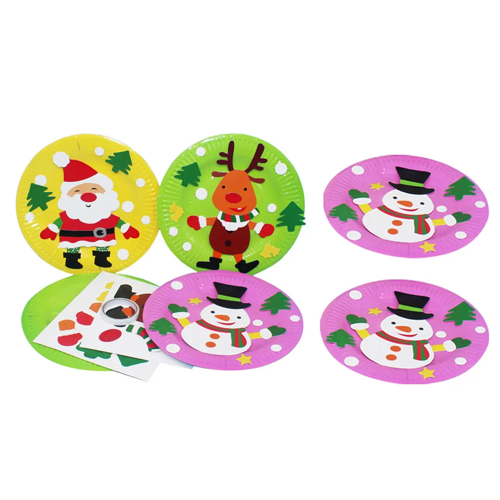 6Pcs Children Christmas Paper Plate Sticker DIY Set Material Tray Sticker Suitable for Handmade Xmas