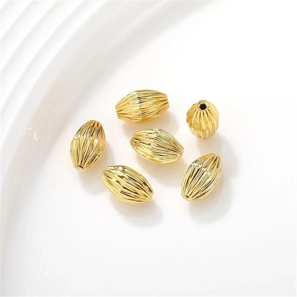 Cuentas de arroz recubiertas de oro de 14 quilates, cuentas a rayas, cuentas dispersas, hechas a mano, hacer pulseras, collares, accesorios de materiales de joyería