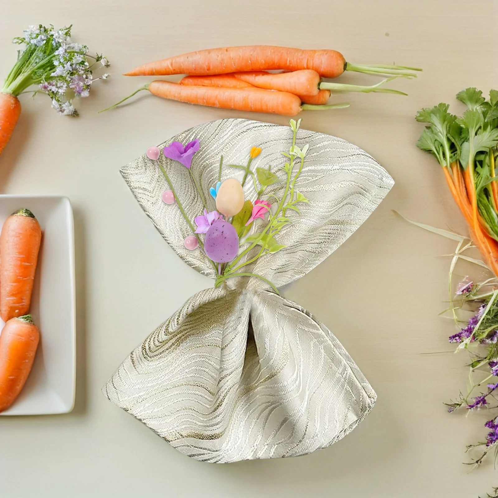 

6Pcs Easter Egg Napkin Rings Spring Design Flower Serviette Buckles for Table Centerpiece Decorations Napkin Holder Ring for Tea