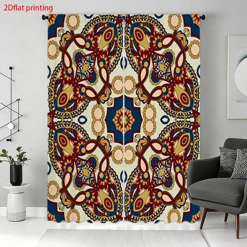Decorative Curtains Drapes Bohemian Moroccan Global Geometric Gold Pattern Window Treatment for Living Room Bedroom Hallway Home