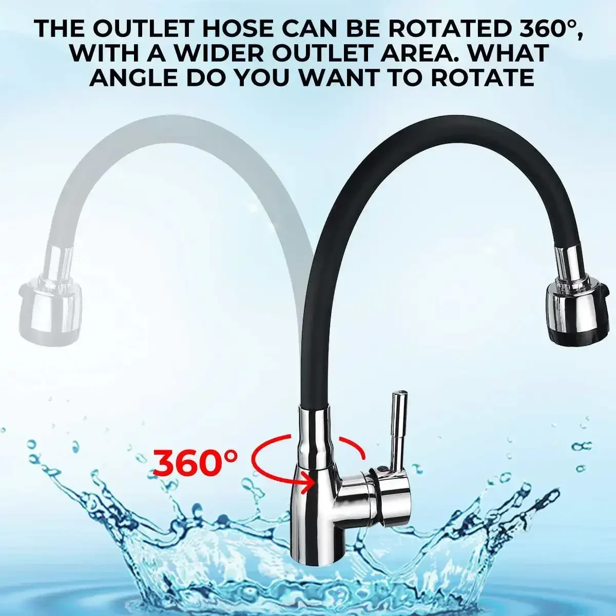 

360 Rotating Single Handle Kitchen Sink Faucet Black Polished Chrome Hot Cold Water Mixer Tap Deck Mounted Torneira