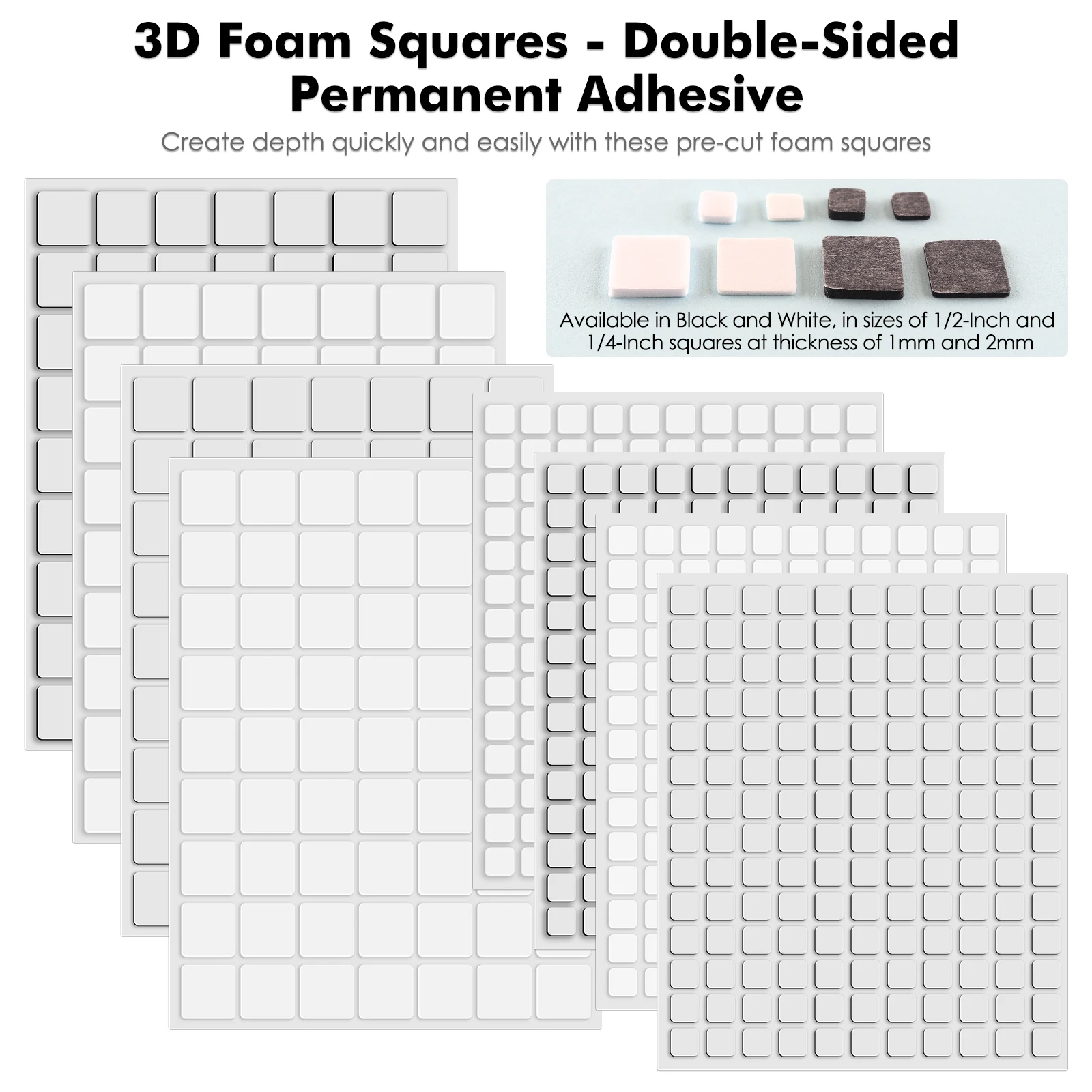 A Set 3D Foam Small Squares Dot Stickers Self Adhesive Fastener Tape Black and White Permanent Sticky Dimensional Adhesives