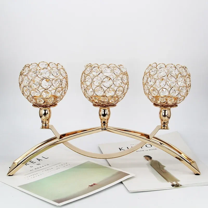 3 Golden Candle Holders Set, Table Centerpiece, One 3-Arm Candle Holder, Suitable for Fireplaces, Family Living Rooms, Weddings