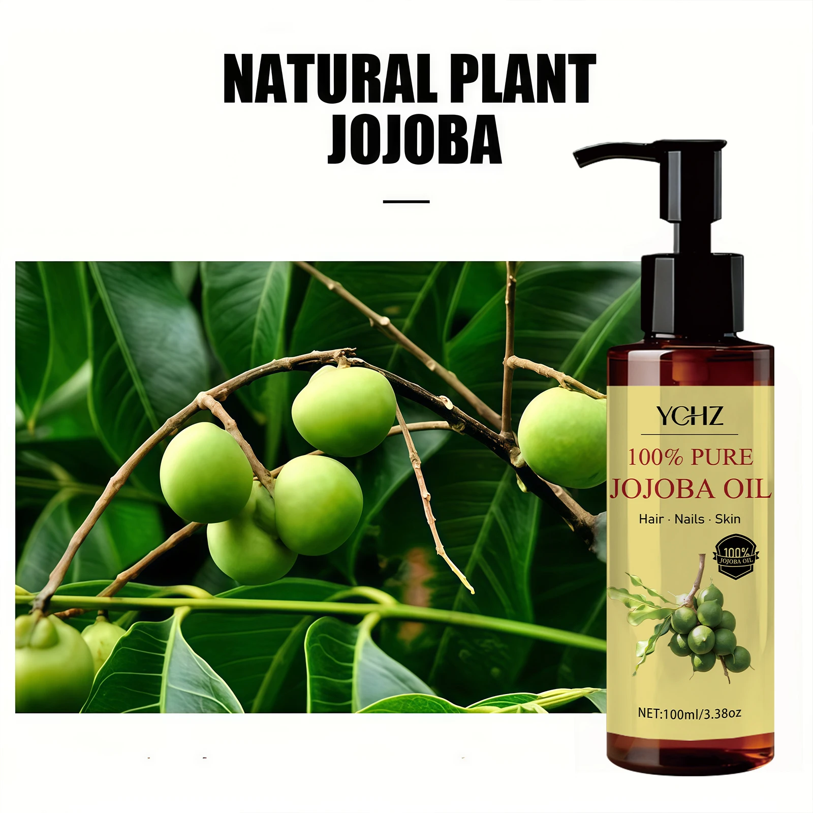 Jojoba Oil—Pure Natural Skin Care and Hair Care Product, Moisturizes the Skin, Nourishes the Scalp and Hair. Suitable for the Face, Neck, Hair, Hands, Feet, and Body, Can Be Used for Massage, Skin Care, and Eyelash Care. view 3