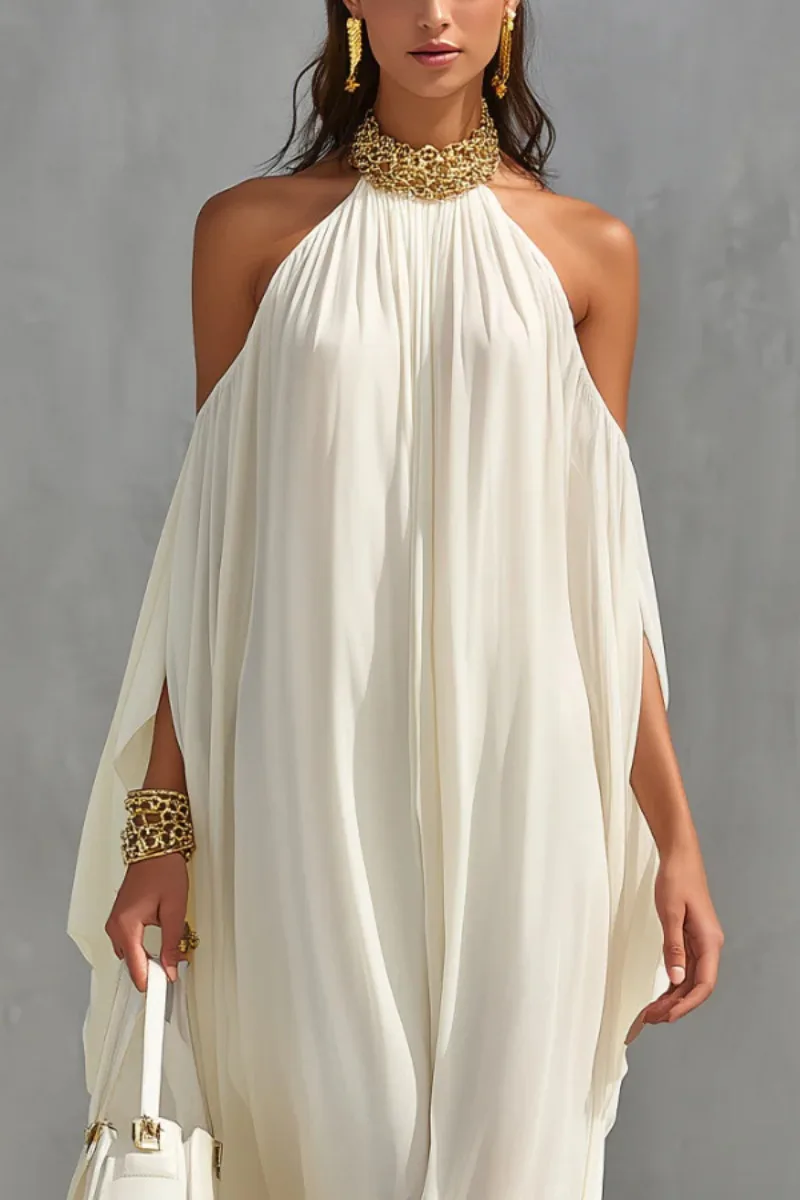 Damen Neckholder Chiffon Gast-Hochzeitskleid Elegant Schulterfrei Rückenfrei Locker Sitzend Party Abend Brautjungfern Formelles Langes Kleid – Detail 4