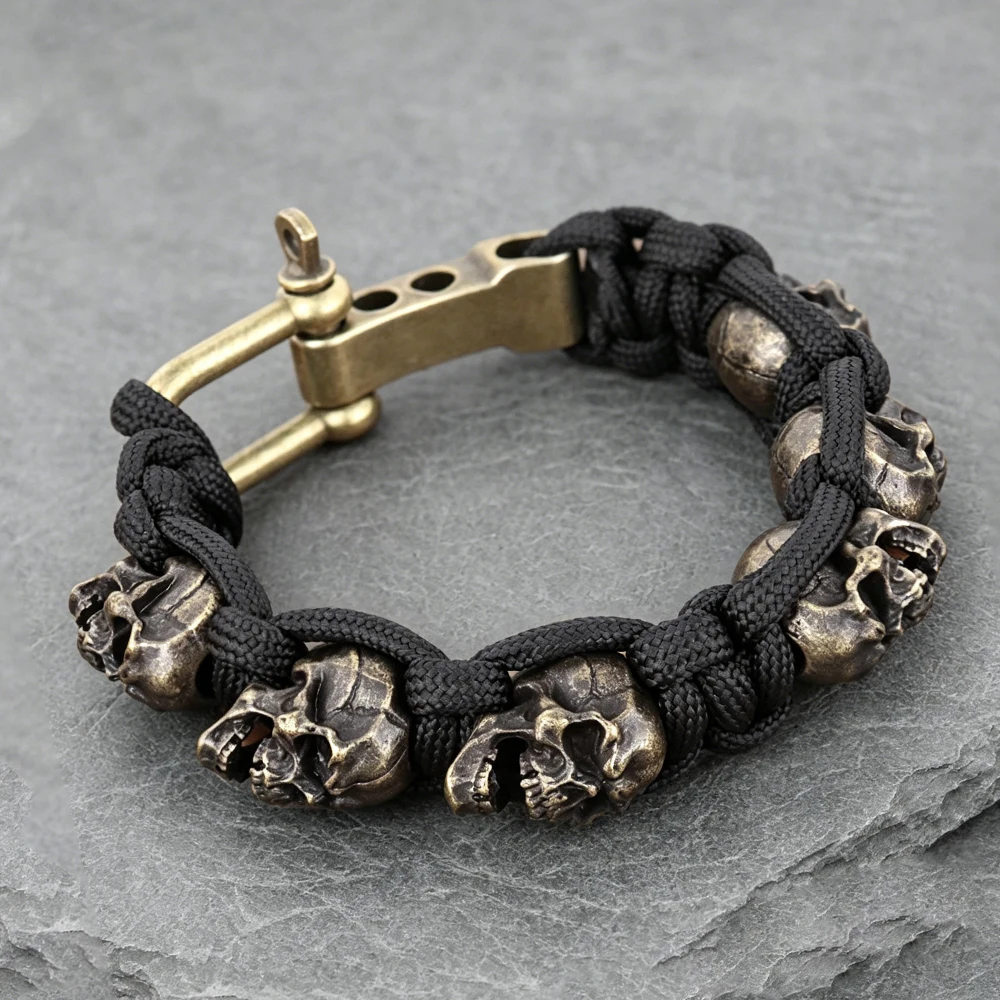 2026 Hot Selling Skull Paracord Bracelet, Handmade Gothic Vintage Wristband, Perfect for Easter & Halloween Costume Jewelry