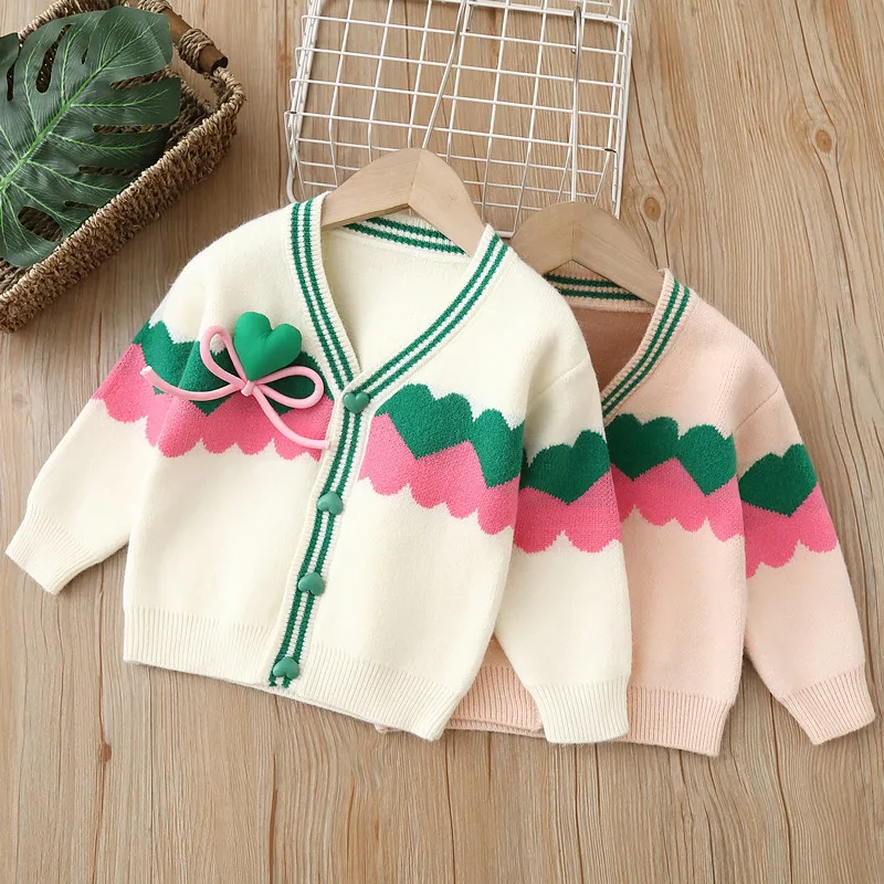 

Girls Sweater Cardigan Children's Knitted Sweater 2024 Autumn and Winter New Peach Heart Jacket Girl Baby Girl Top