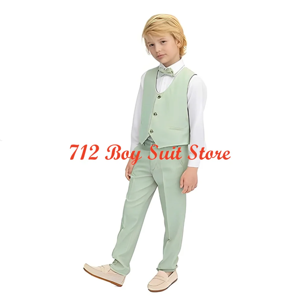 Boys Formal Suit 3 Piece Vest Pants and Bowtie Set Wedding Kids Tuxedo Fashion Children Suits Outfit