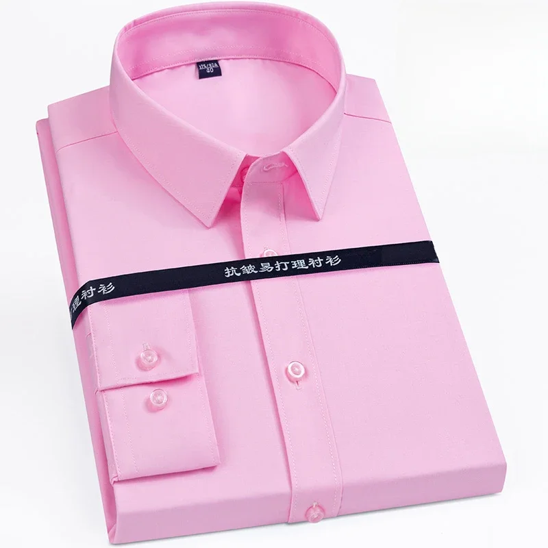 New in shirt plus size 8XLelastic long-sleeve shirts for men slim fit formal plain shirt wrinkle free business Purple clothes