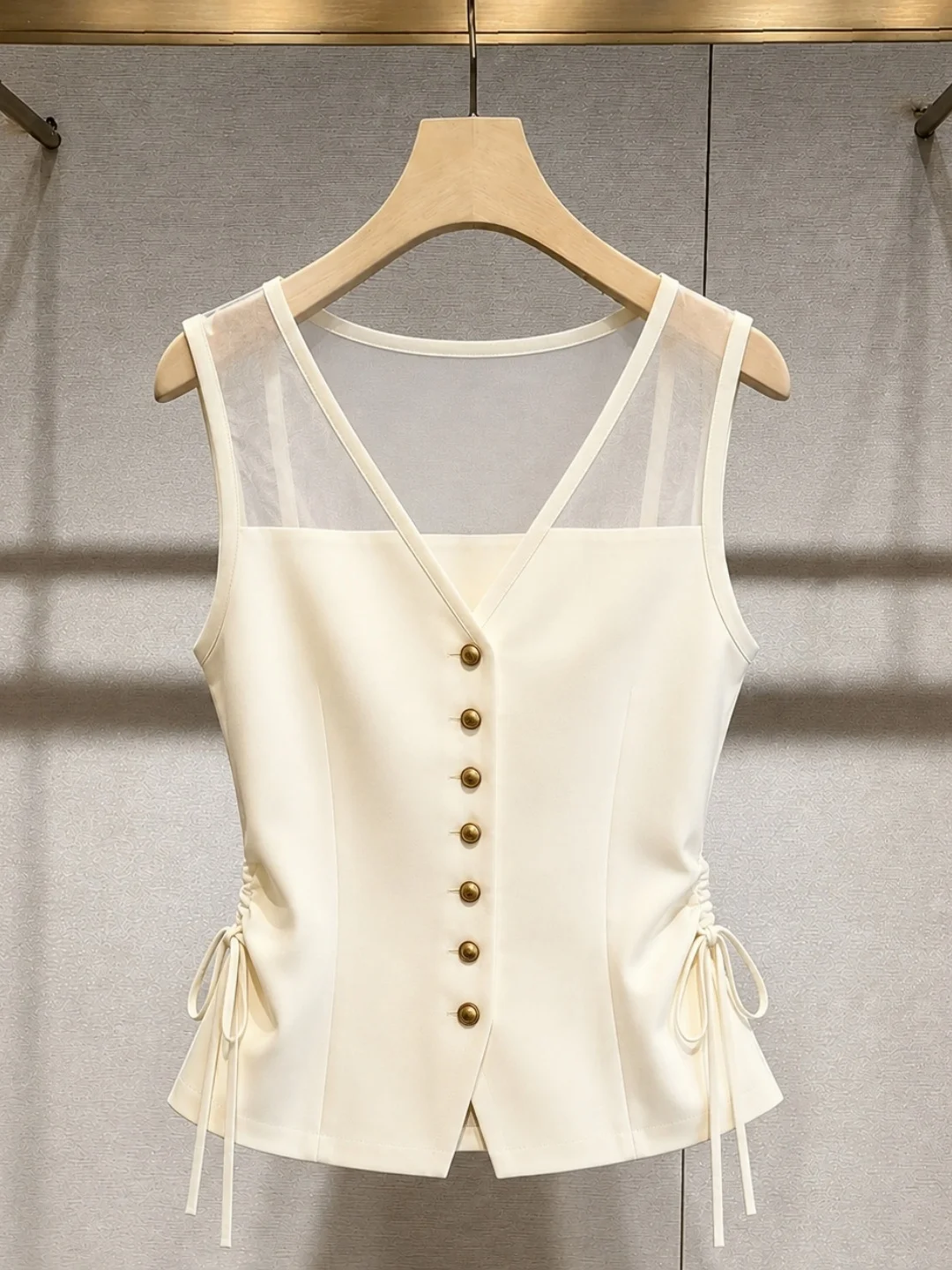 

Elegant V-Neck Button Design Slim Fit Sleeveless Vest Soft Stylish Top for Summer Fashionable Casual Wear by HuaKaqi