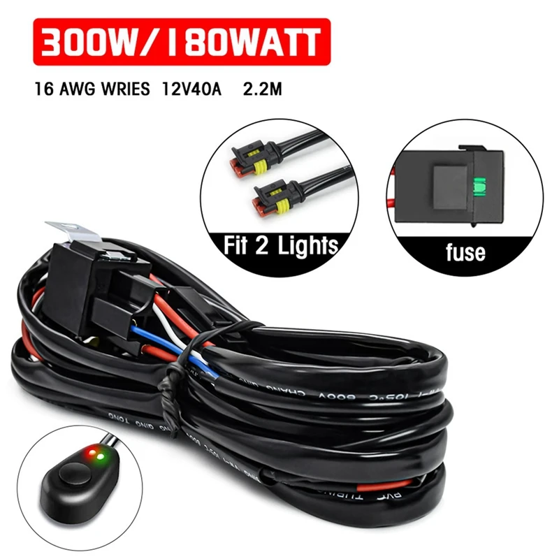 16 AWG LED Light Bar Wiring Harness Kit - 2 Leads 12V On Off Switch Power Relay Fuse For Off Road Lights Work Light