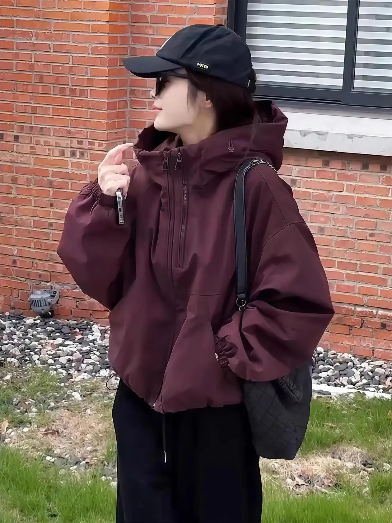 سترة كاجوال أنيقة بغطاء للرأس للنساء، موديل جديد لخريف وشتاء، زي بيسبول فضفاض يمنح مظهراً أنحف، نسخة كورية #3