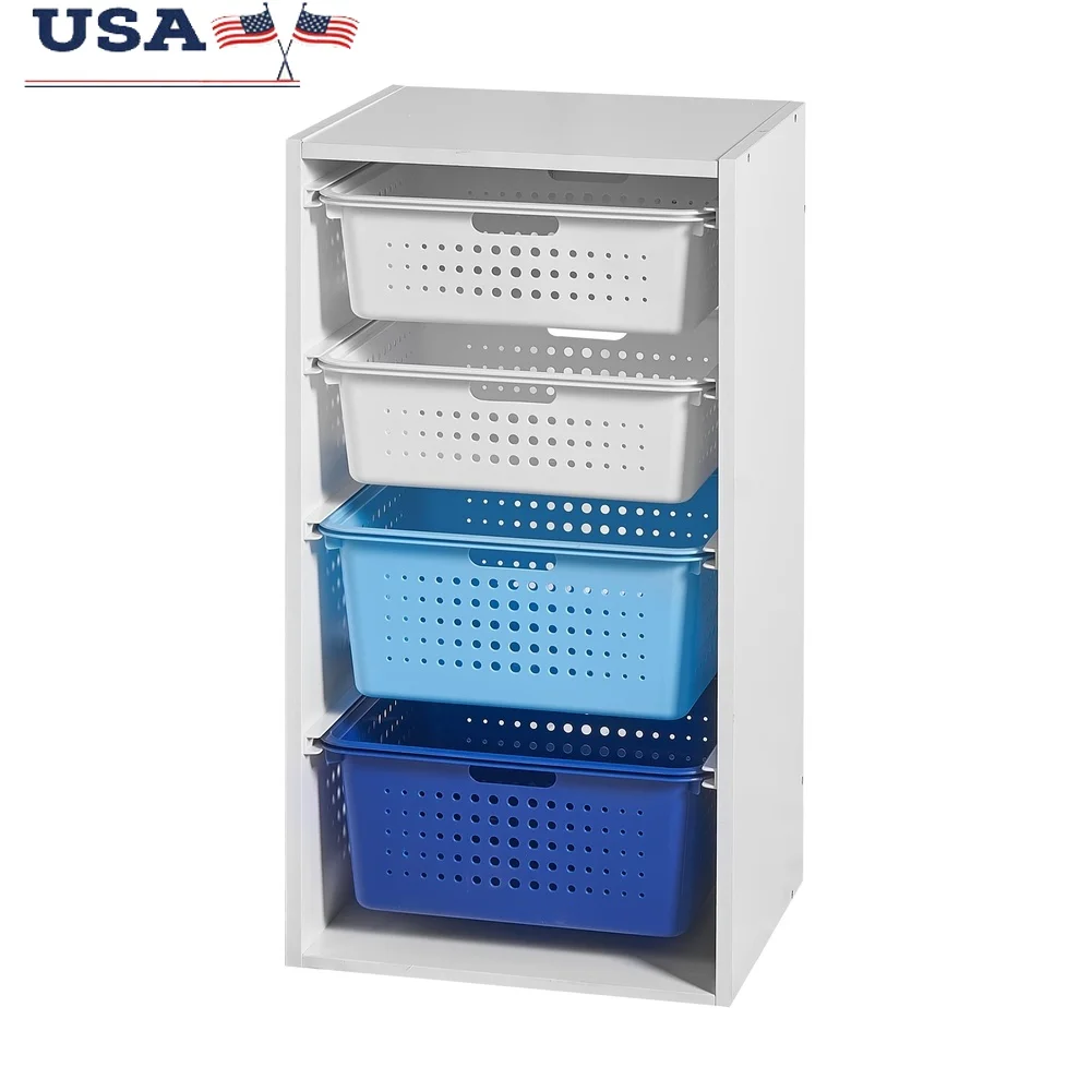 

Kids Sliding Toy Storage Organizer with 4 Removable Bins Easy Clean Up Clutter-Free Playroom Solution Childrens Room Furniture