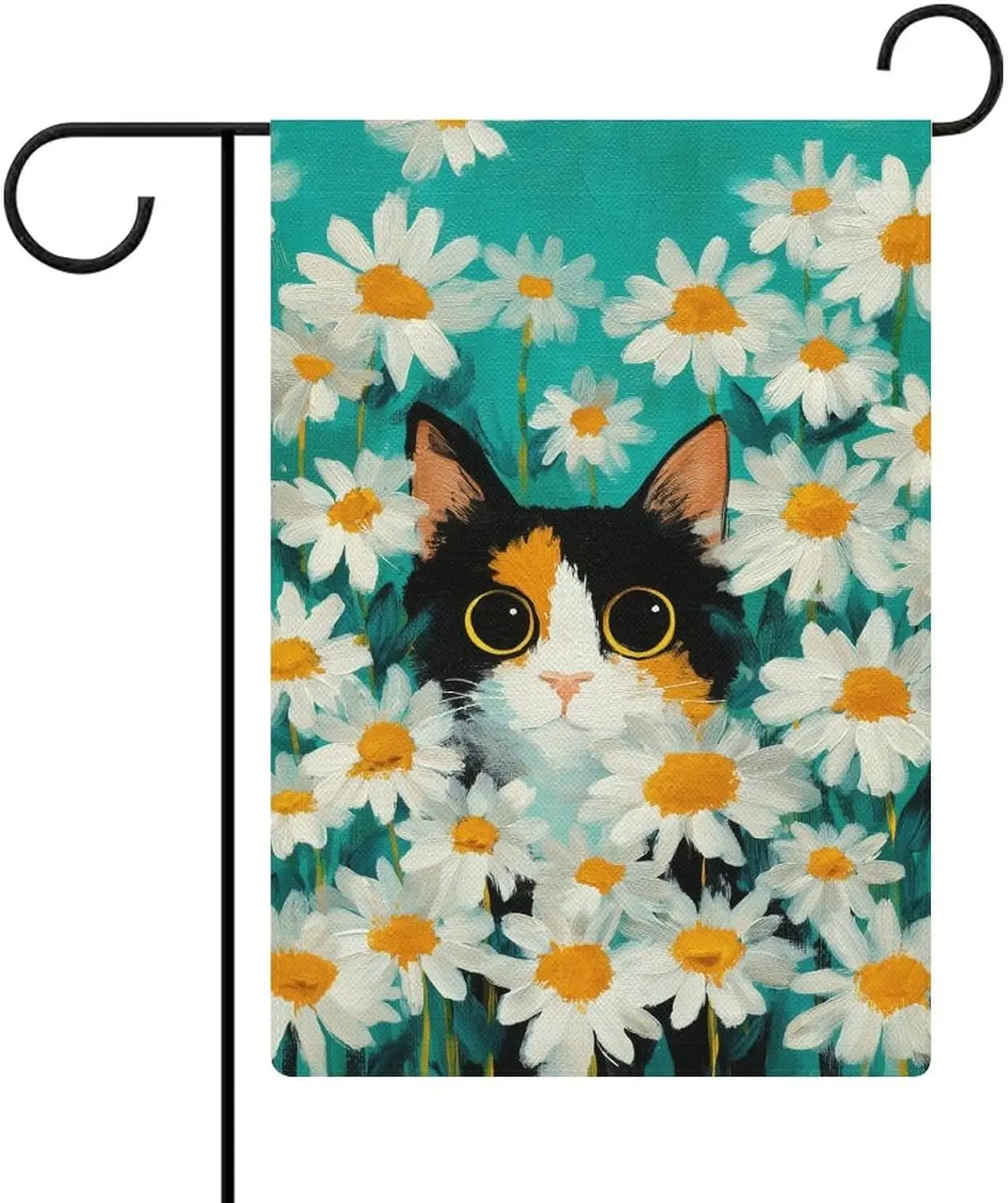 Calico Cat in Field of White Daisies Garden Flag Holiday Garden Decoration House Yard Home Decor Double Sided Outside Flags  AAS