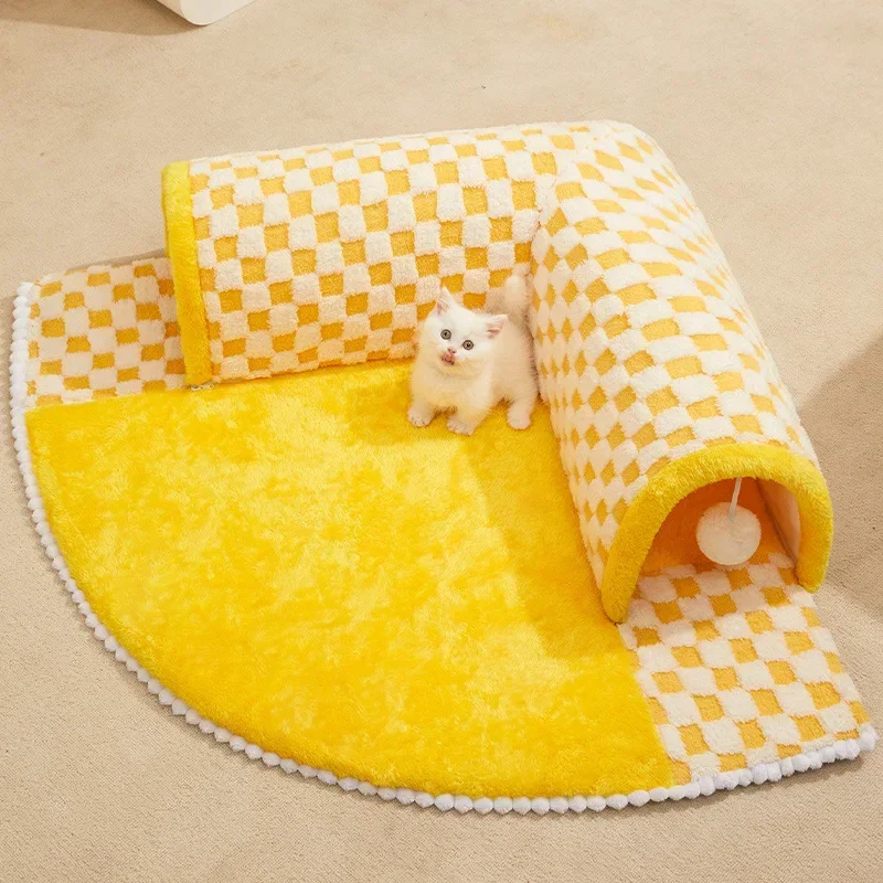 Nido de túnel para gatos, cama lavable extraíble, cálida, casa cerrada, esterilla de otoño e invierno, accesorios de suministros para mascotas