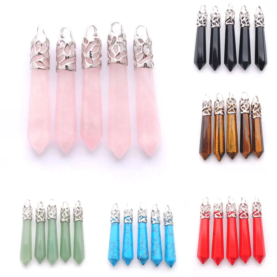 Natuurstenen Lange Zeshoekige Puntige Hangers Reiki Steen Prisma Prachtige Charme Voor Sieraden Diy Kettingen Accessoires Bn300