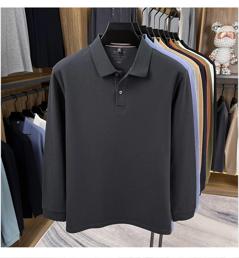 Hochwertiges Langarm-Poloshirt aus 100% Baumwolle für Herren, neue Luxus-Modemarke, Frühling/Herbst, luxuriöser Komfort, lässiges Business-T-Shirt. – Detail 22