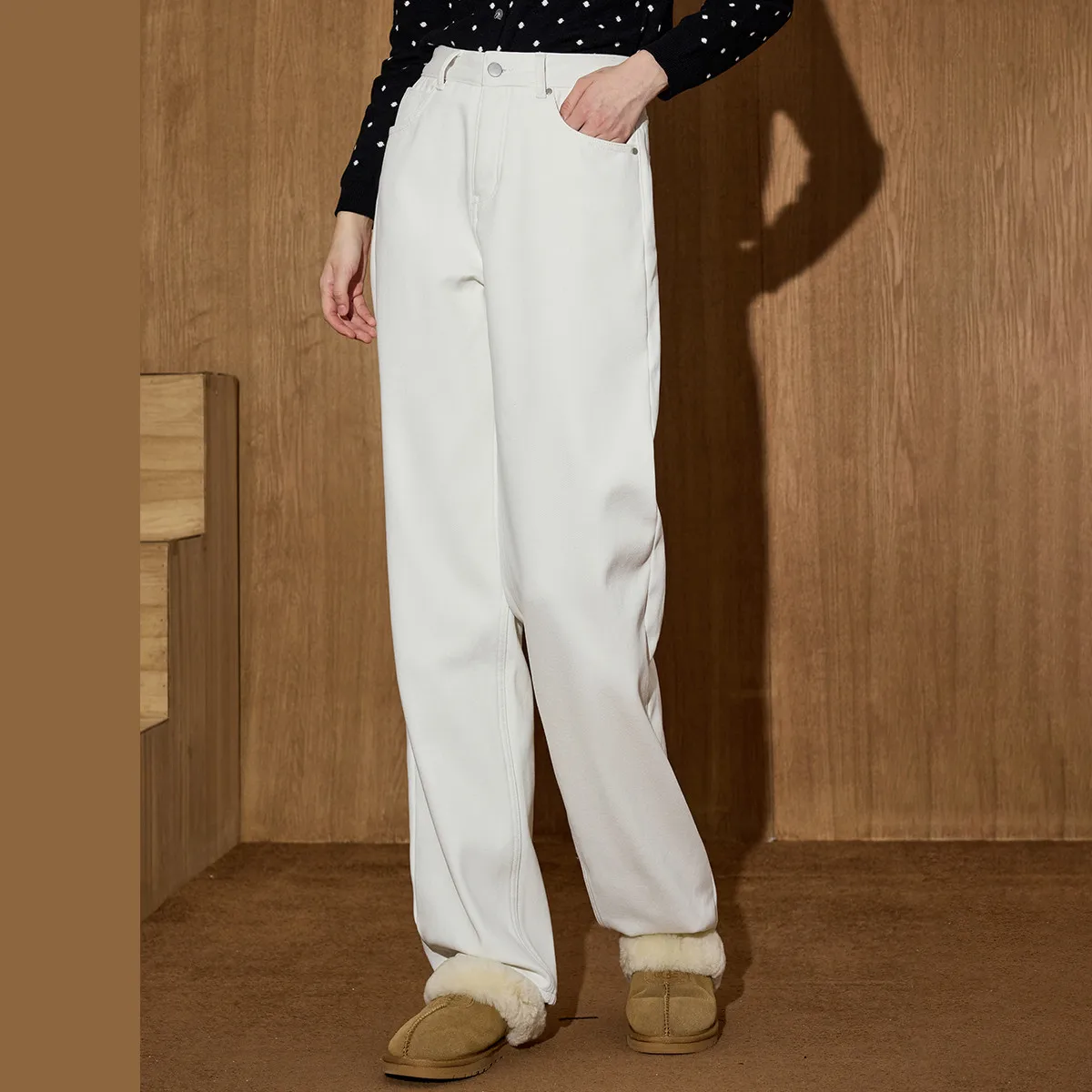 

Женские джинсы Coolhut с прямыми штанинами и высокой талией, новинка 2025, зимние утягивающие повседневные брюки, повседневные брюки с капюшоном, универсальные джинсовые брюки