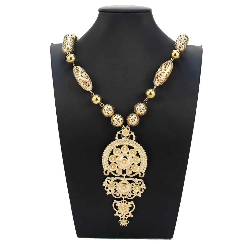 Sunspicems Gold Color Spanish Jewelry Metal Ball Beaded Necklace Galicia Traditional Frog Totem Long Pendant Necklace Body Chain