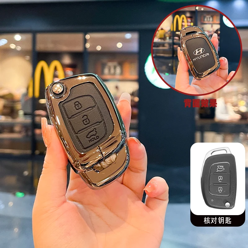 Business Leather Car Key Case Cover Fob For Hyundai ix25 i10 i30 Solaris Tucson Sonata Santa Fe Sport Mistra Elantra Creta Verna