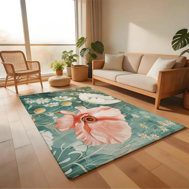 Bath Mat Flannel Sponge Mat Wild Poppy Daisy Floral Print For Bathroom Entryway Floor