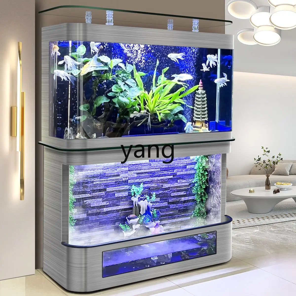 LMM  water curtain wall fish tank household living room small glass vertical ecological aquarium