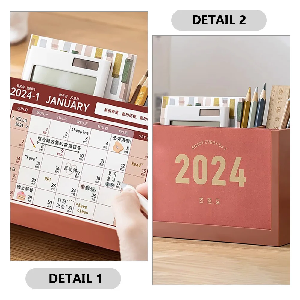

Plastic Desk Calendar Storage Box Pen Holder Organizer Office Desktop Calendar Multifunctional Sundries Storage Box Planner