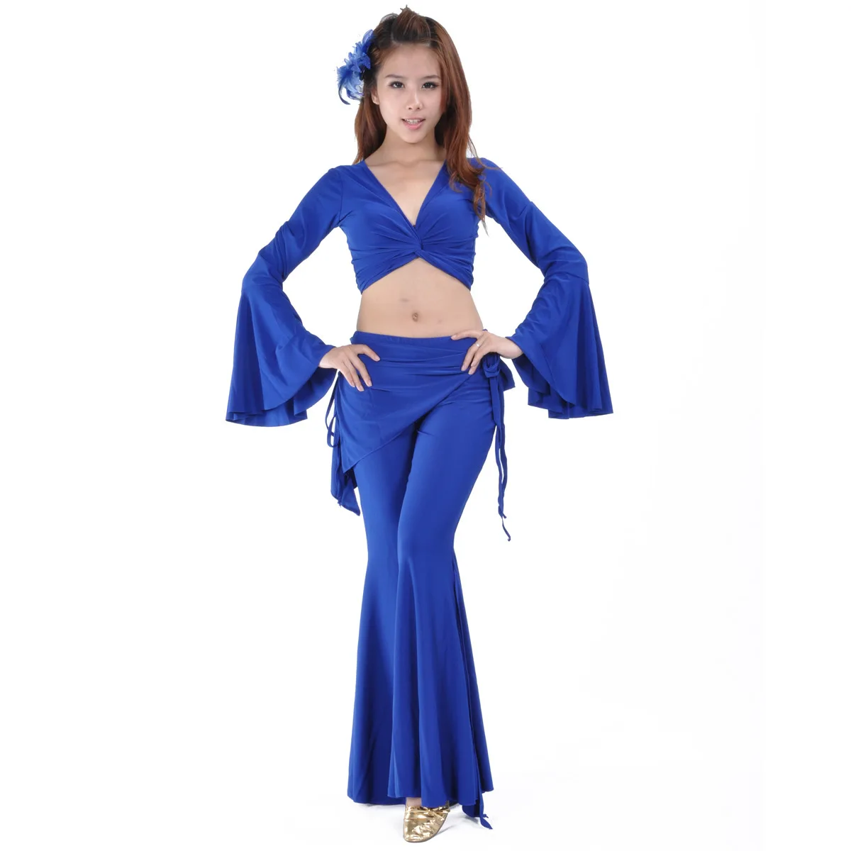 Hot Sale Hight Quality Women Girls Practice Costume Crystal Cotton Flared Sleeve Waist Skirt Tribal Pants Belly Dance Set