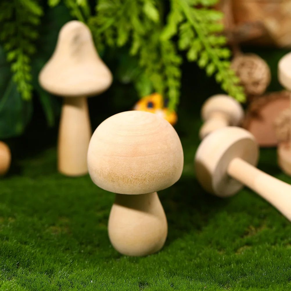 

12 Pcs Wooden Mushroom Ornaments Unfinished Mini Crafts Toy Figures Decoration Kids Painting Diy Graffiti Wooden Decor