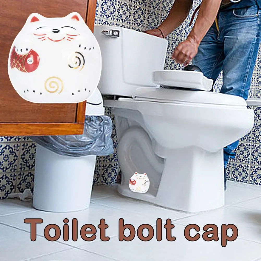 1Pc Cute Ceramic Lucky Cat Toilet Bolt Cap Ceramic Accessories Covering Bolt Decoration Screwbowl Toilet Caps Home Cartoon N2T7