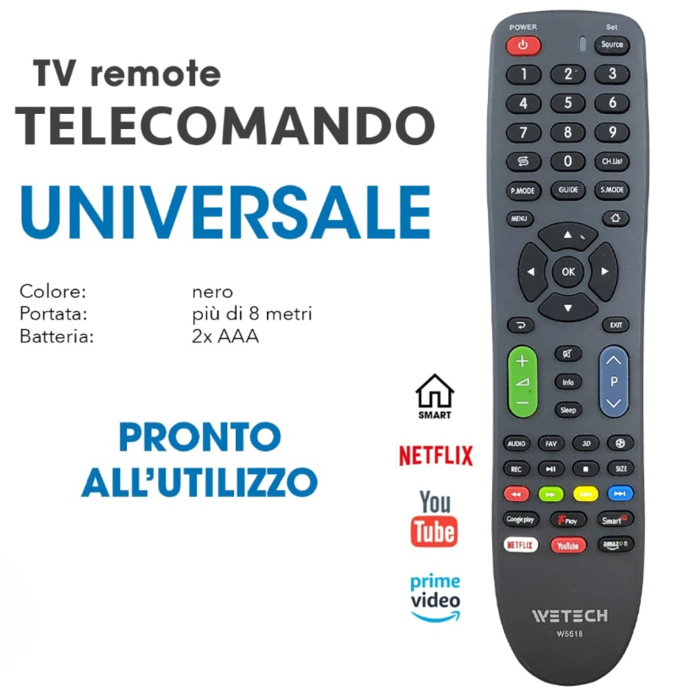 Telecomando Universale per TV, Smart TV con Tasti Rapidi Netflix YouTube Smart, Telecomando Sostitutivo per Tutti i Marchi