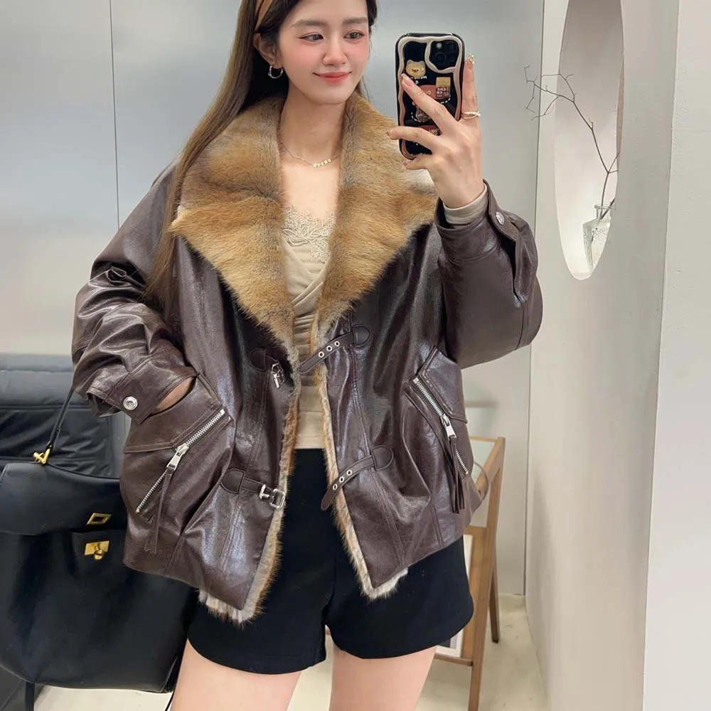 Chaqueta de lujo con cuello peludo, abrigos cálidos de manga larga, cárdigan de invierno, ropa de abrigo gruesa de plumas de ganso