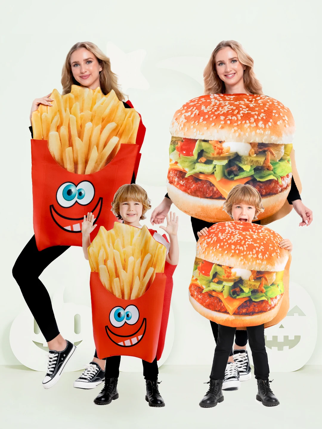 

loween Creative Performance Clothes Parent-Child Matching Fast Food Burger Fries Stage Performance Costume for Kids